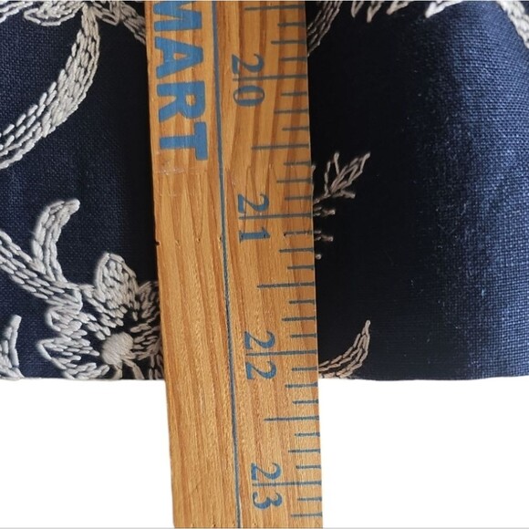 Liz Claiborne Linen Blend Jacket Sz 8 Navy Embroidered Floral Lightweight - Picture 12 of 14